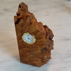 Burl Wood Desk Clock with Gold Accent - Brown